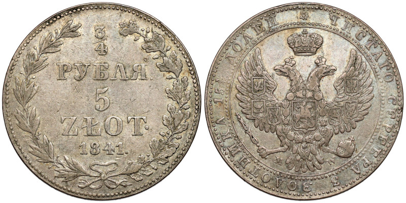 3/4 rubla = 5 złotych 1841 MW, Warszawa Ostatni rocznik dwunominałowych, warszaw...