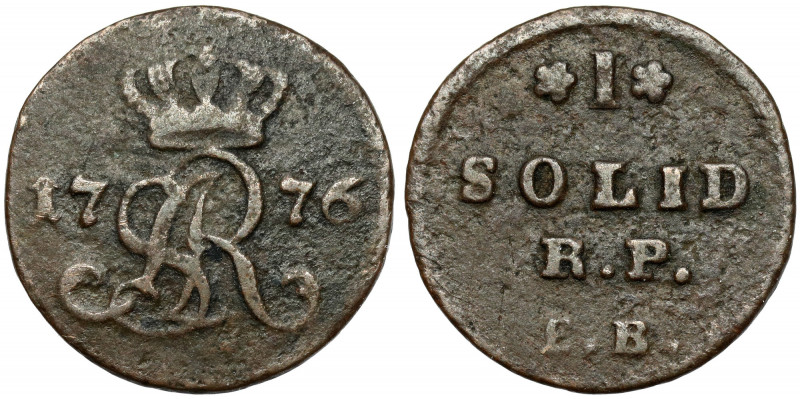 Poniatowski, Szeląg 1776 E.B. Rzadki rocznik, wybity w nakładzie ~80 tys. sztuk....