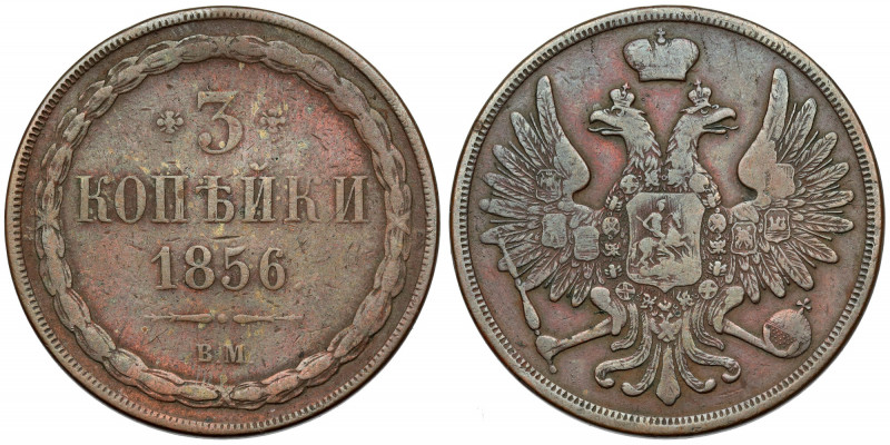 3 kopiejki 1856 BM, Warszawa Reference: Bitkin 454, Plage 470, Berezowski 1.00 z...