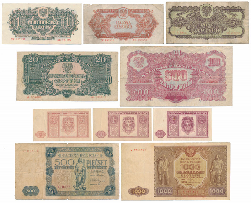 Zestaw banknotów polskich z lat 1944-1946 (10szt) 
Grade: 5 do 3+ 

POLAND PO...