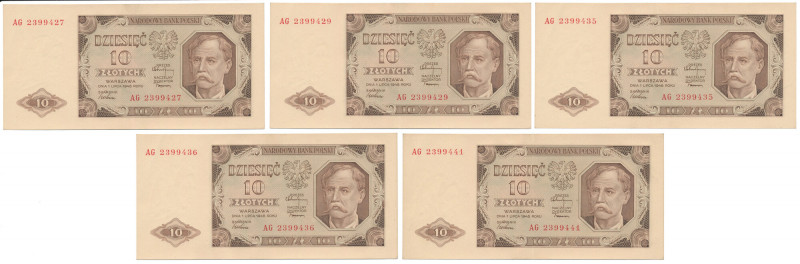 10 złotych 1948 - AG - zestaw (5szt) Piękne, naturalne sztuki.&nbsp; Reference: ...