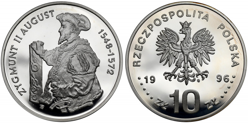 10 złotych 1996 Zygmunt II August - półpostać Moneta w oryginalnym kapslu. Jedna...