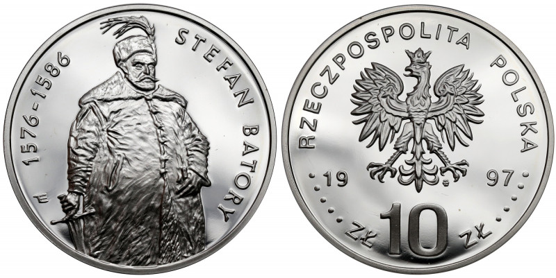 10 złotych 1997 Stefan Batory - półpostać Moneta w oryginalnym kapslu. Najrzadsz...