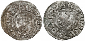 Kazimierz IV Jagiellończyk, Szeląg Gdańsk Odmiana z gwiazdką na awersie i dwoma kółkami na rewersie (wyglądającymi jak ósemka). Reference: Kopicki 722...