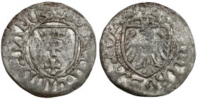 Kazimierz IV Jagiellończyk, Szeląg Gdańsk - 8 / gwiazda Odmiana z gwiazdką na awersie i dwoma kółkami na rewersie (wyglądającymi jak ósemka).
 Warian...