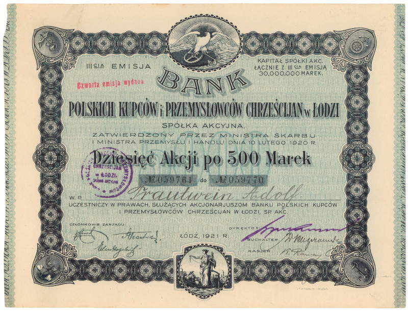 Bank Polskich Kupców i..., Em.3, 10x 500 mkp Reference: Koziorowski 103-10, Nieg...