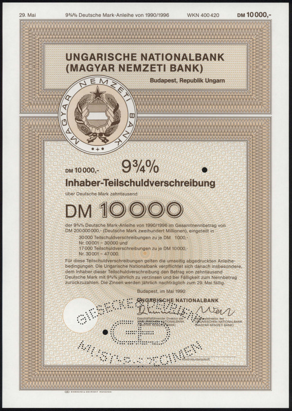 Węgry, Ungarische Nationalbank (Magyar Nemzeti Bank), SPECIMEN Obligacji 10.000 ...