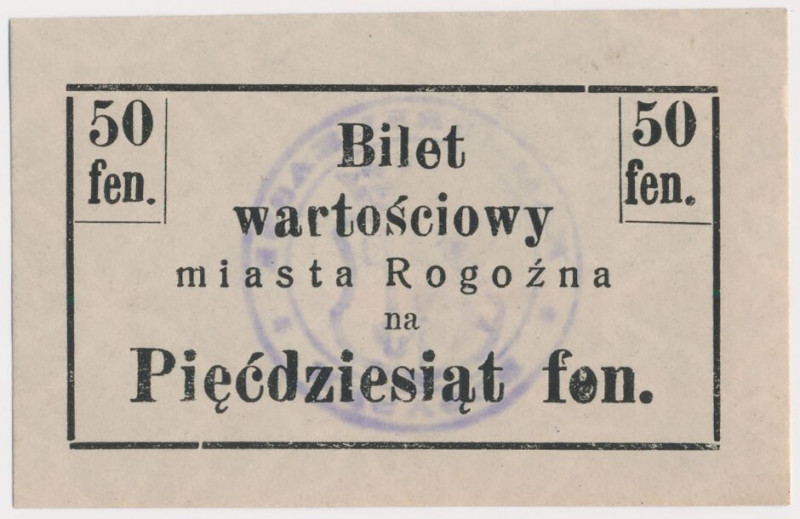 Rogoźno, 50 fenigów (1919) - niemiecki stempel, z kropką po 'fen.' Reference: Po...