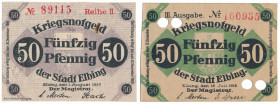 Elbing (Elbląg), 50 pfg 1917 i 1918 (2szt) Na 50 pfg 1918 - (zielony) ślady kleju.&nbsp; Reference: Tieste 1650.05.10-15
Grade: UNC/1,1- 

POLAND P...