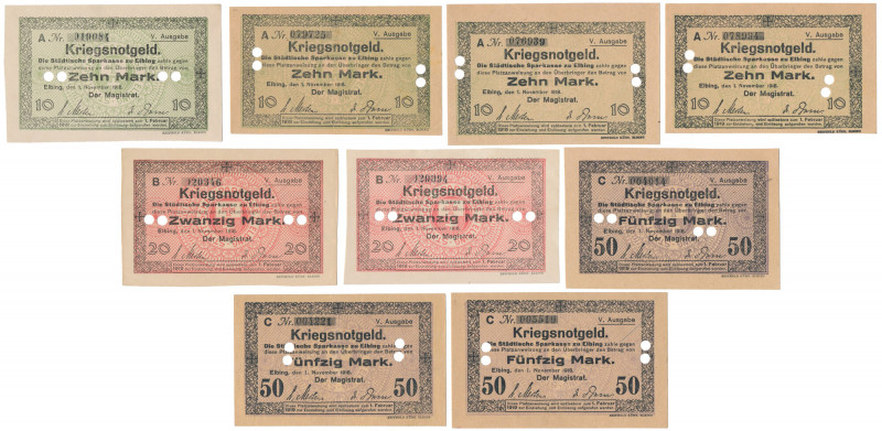 Elbing (Elbląg), 10 - 50 mk 1918 - zestaw (9szt) 1 szt. 50 mk st.2-; 1 szt. 1 mk...