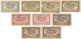 Elbing (Elbląg), 10 - 50 mk 1918 - zestaw (9szt) 1 szt. 50 mk st.2-; 1 szt. 1 mk st.2+; pozostałe banknoty st.1/1-, 1 

Grade: 1 do 2- 

POLAND PO...