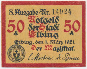 Elbing (Elbląg), 50 pfg 1921 - ODWROTKA Reference: Tieste 1650.05.30.2
Grade: AU 

POLAND POLEN GERMANY RUSSIA NOTGELDS
