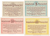 Guben (Gubin), 1 - 60 Pfennig Gold 1923 (4szt) Komplet 'goldfenigów' z Gubina.&nbsp; 1 pfg st.3+; pozostałe st.1, 1/1- 


POLAND POLEN GERMANY RUSS...