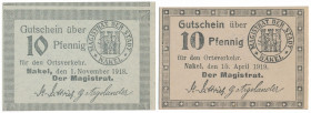 Nakel (Nakło), 10 pfg 1918 i 1919 (2szt) 10 pfg 1919 - kartonowe.&nbsp; Reference: Tieste 4750.05..40, 05.45.
Grade: 1, 1- 

POLAND POLEN GERMANY R...