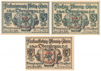 Oberglogau (Głogówek), 25, 50 i 75 pfg 1921 - SERIE A, B, C - RZADKIE (3szt) Rzadka wersja z nadrukiem 'SERIE' wyceniana w katalogach po ok. 25 €/szt ...