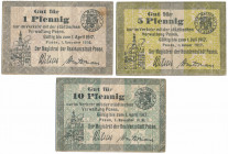 Posen (Poznań), 1, 5 i 10 pfg 1916-17 (3szt) Reference: Tieste 5715.50
Grade: F-VF 

POLAND POLEN GERMANY RUSSIA NOTGELDS