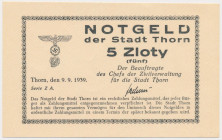 Thorn (Toruń), 5 złotych 1939 Reference: Podczaski D-034.B.3
Grade: UNC/AU 

POLAND POLEN GERMANY RUSSIA NOTGELDS
