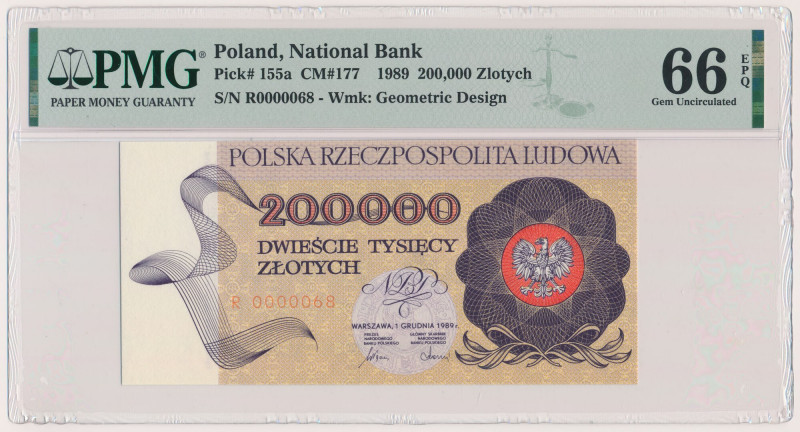 200.000 złotych 1989 - R 0000068 - niski numer Reference: Miłczak 177
Grade: PM...