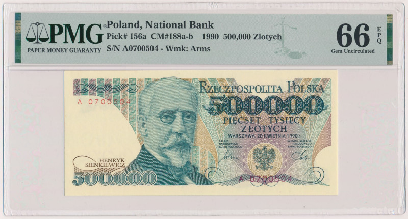 500.000 złotych 1990 - A Reference: Miłczak 188a
Grade: PMG 66 EPQ