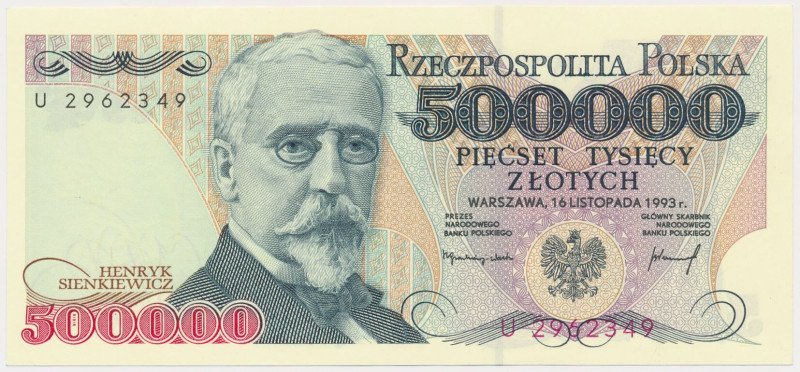 500.000 złotych 1993 - U Złamany lewy, dolny narożnik.&nbsp; Reference: Miłczak ...