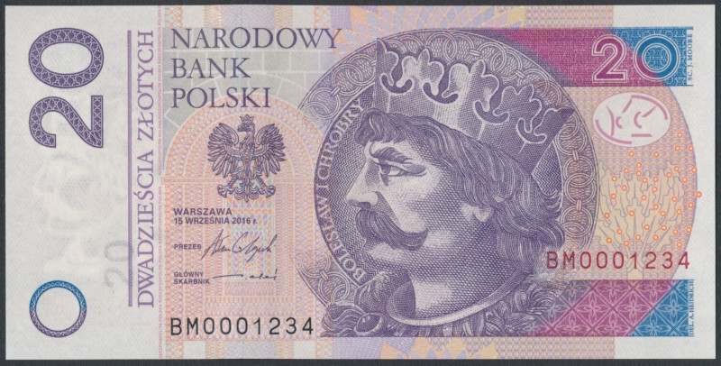 20 zł 2016 BM - 0001234 - numer kolejny 
Grade: UNC