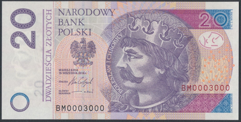 20 zł 2016 BM - 0003000 - ładny numer radarowy 
Grade: UNC