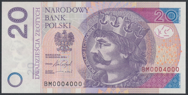 20 zł 2016 BM - 0004000 - ładny numer radarowy 
Grade: UNC