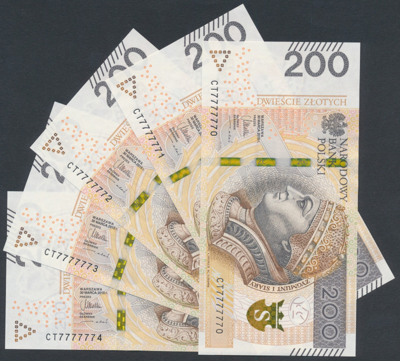 200 zł 2015 CT - 7777770 ..1 ..2 ..3 ..4 - seria poprzedzająca solid (5szt) Zagn...