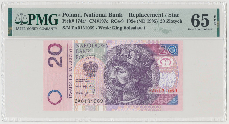 20 złotych 1994 - ZA - seria zastępcza Reference: Miłczak 197c
Grade: PMG 65 EP...