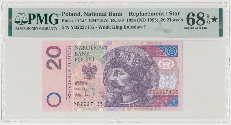 20 złotych 1994 - YB - seria zastępcza Reference: Miłczak 197d
Grade: PMG 68 EP...