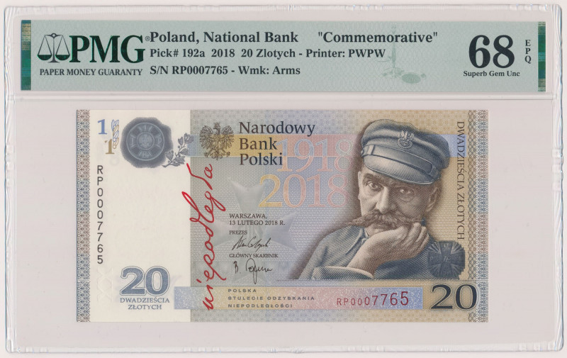 20 złotych 2018 - Niepodległość Reference: Parchimowicz KOL10
Grade: PMG 68 EPQ...