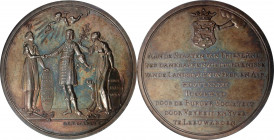 1782 Frisian Recognition of American Independence Medal. By B.C.V. Calker. Betts-602. Silver. MS-63 (NGC).
44 mm. Boldly toned in deep steel-olive, d...