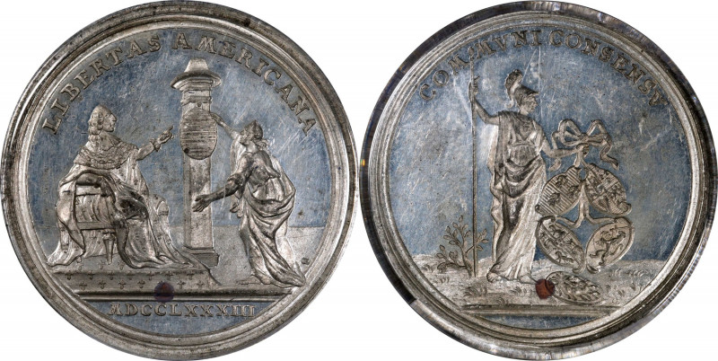 1783 Peace of Versailles "Libertas Americana" Medal. Betts-608. Tin, with Copper...