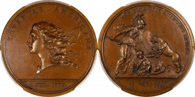 "1781" (1783) Libertas Americana Medal. Original. Paris Mint. By Augustin Dupre. Adams-Bentley 15, Betts-615. Copper. Unc Details--Mount Removed (PCGS...