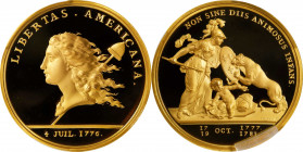 "1781" (2000) Libertas Americana Medal. Modern Paris Mint Dies. Gold. #355/500. Proof-68 Deep Cameo (PCGS).
47 mm. 64 grams. As issued and beautiful ...