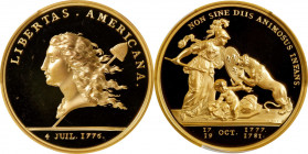 "1781" (2000) Libertas Americana Medal. Modern Paris Mint Dies. Gold. #367/500. Proof-67 Deep Cameo (PCGS).
47 mm. 64 grams. Splendid deep golden-yel...