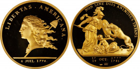 "1781" (2004) Libertas Americana Medal. Modern Paris Mint Dies. Gold. #0207/1776. Proof-67 Deep Cameo (PCGS).
40 mm. 43 grams. A breathtaking golden-...