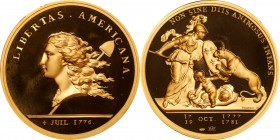"1781" (2004) Libertas Americana Medal. Modern Paris Mint Dies. Gold. #0084/1776. Deep Cameo Proof.
40 mm. 43.06 grams, .999 fine, 43.02 grams AGW. A...