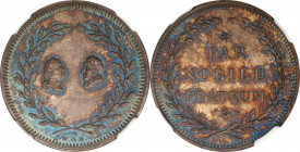 Undated (ca. 1834) Lafayette Par Nobile Fratrum Medalet. By C.C. Wright and James Bale. Musante GW-142, Baker-197. Silver. MS-67 (NGC).
26 mm. An out...