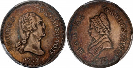 "1792" (ca. 1858) George Washington - Martha Washington Medalet. By Robert Lovett, Jr. Musante GW-264, Baker-209, Fuld-115B/115C f. Rarity-9. Silver. ...