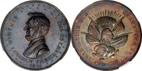 1864 Washington and Flags - Abraham Lincoln Medal. By William H. Key. Musante GW-723, Baker-238, Cunningham 3-300S, King-93, DeWitt-AL 1864-26. Silver...