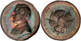 1864 Washington and Flags - George McClellan Medal. By William H. Key. Musante GW-725, Baker-219, DeWitt-GMcC 1864-21. Silver. MS-65 (NGC).
28 mm. Bo...