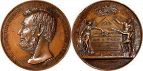 1865 French Tribute Medal to Abraham Lincoln. By F. Magniadas. Cunningham 9-010Bz, King-245. Bronze. Mint State, Questionable Color.
83 mm. A sharply...