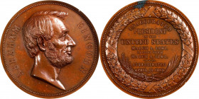 "1865" (post-1886) Abraham Lincoln Presidential Medal. By George T. Morgan. Cunningham 22-240Cbz, King-518, Julian PR-12. Bronzed Copper. MS-64 BN (NG...