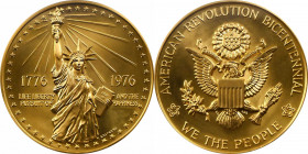 1976 National Bicentennial Medal. First Size. Swoger-52IAa. Gold. No. 115. MS-67 (PCGS).
76.2 mm. 1 pound. This is an exceptionally beautiful large s...