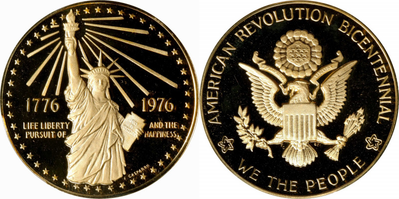 1976 National Bicentennial Medal. Second Size. Swoger-52IC. Gold. Proof-69 Deep ...