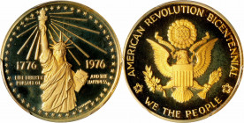 1976 National Bicentennial Medal. Third Size. Swoger-52ID. Gold. Proof-69 Deep Cameo (PCGS).
23 mm. 1/3 ounce. Splendid rose-tinged surfaces exhibit ...