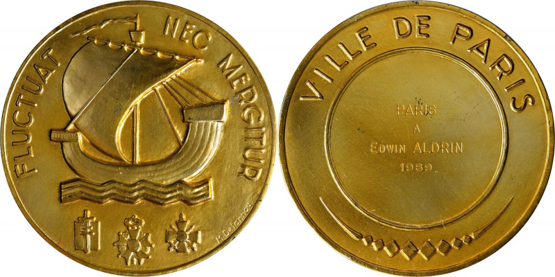 France. 1969 City of Paris Grand Vermeil Medal. Gilt Silver. Awarded to Edwin Al...