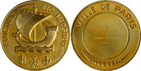 France. 1969 City of Paris Grand Vermeil Medal. Gilt Silver. Awarded to Edwin Aldrin. Mint State.
63 mm, .925 fine. 132.3 grams, 122.4 grams ASW. Obv...