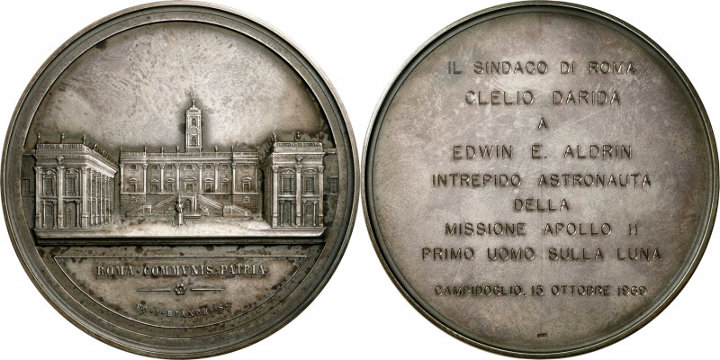 Italy. 1969 Mayor of Rome Medal. Silver. Awarded to Edwin E. Aldrin. Mint State....